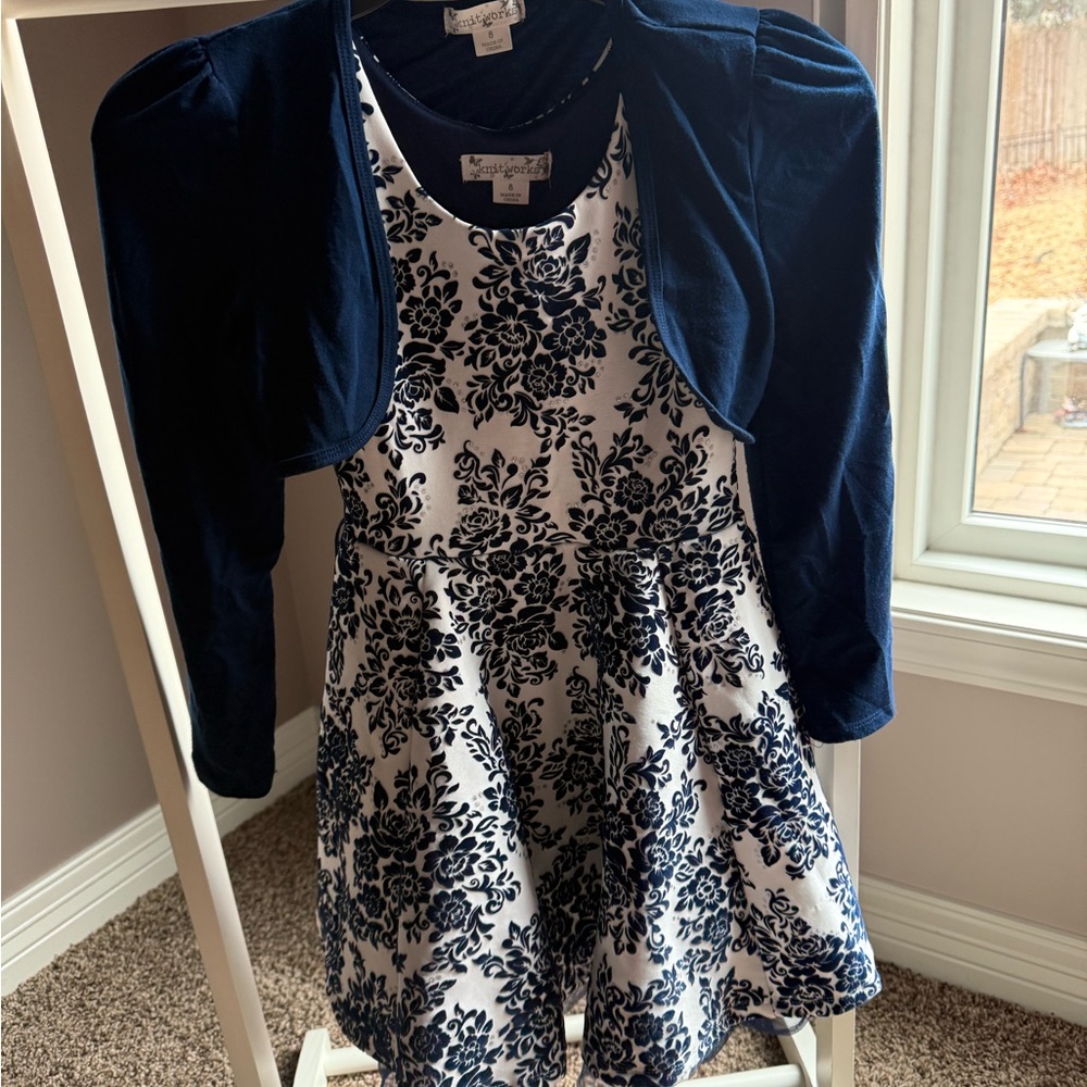 Navy and White Floral Dress with Bolero